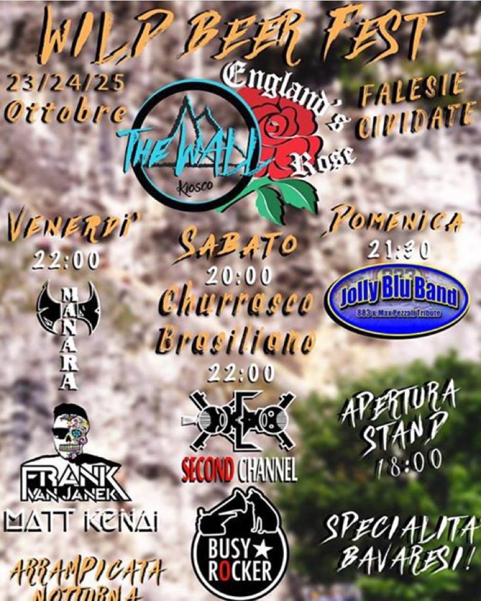 Vi aspettiamo il 23/24/25 ottobre al parco delle Falesie di Cividate #festa #wildbeerfest #festadellabirra #musica #music #civitascamunnorum #brescia #valcamonica #italia #parcodellefalesie #thewall #chiosco #falesie #arrampicata #climbing #nonmancate #viaspettiamo #birra #beer #octoberfest #cibo #food #tantocibo #manara #frankvanjanek #mattkenai #secondchannel #busyrocker #jollybluband