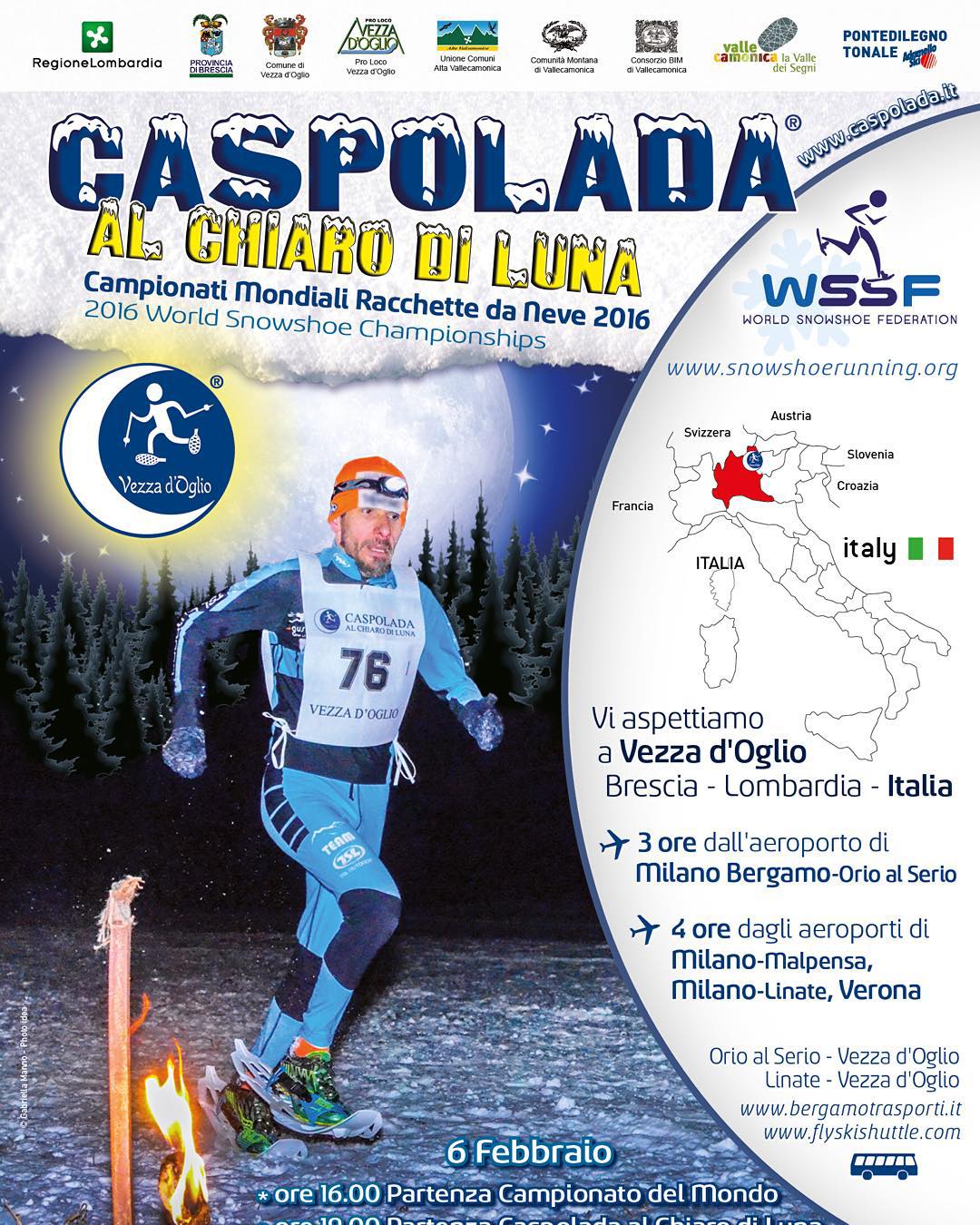 CASPOLADA AL CHIARO DI LUNA – 6 Febbraio 2016: Campionati Mondiali Racchette da Neve 2016 / 2016 World Snowshoe Championships – www.caspolada.it #caspolada #vezzadoglio #VezzaExperience #worldsnowshoechampionships #altavallecamonica #vallecamonica #adamelloskipontedilegnotonale #lombardia