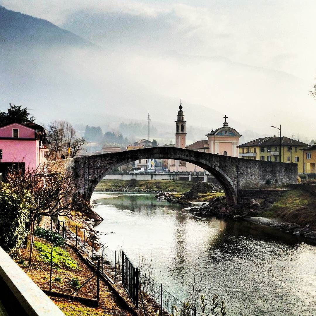 #ponte #montecchio #bridge #church #river #grey #sky #vallecamonica #italy